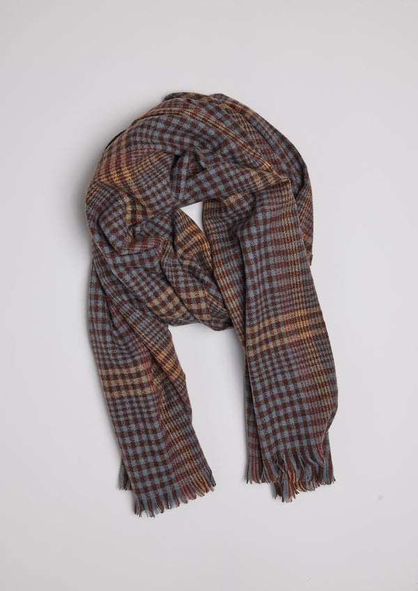 Brown and blue check pattern scarf