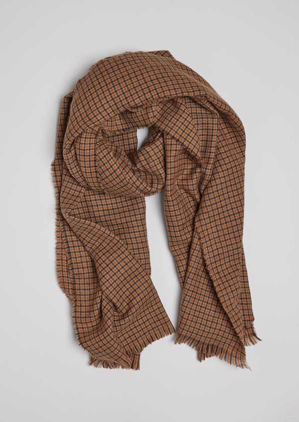 Brown and tan geometric check scarf