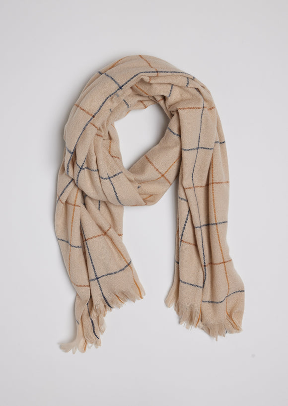 Ivory scarf with large check patten