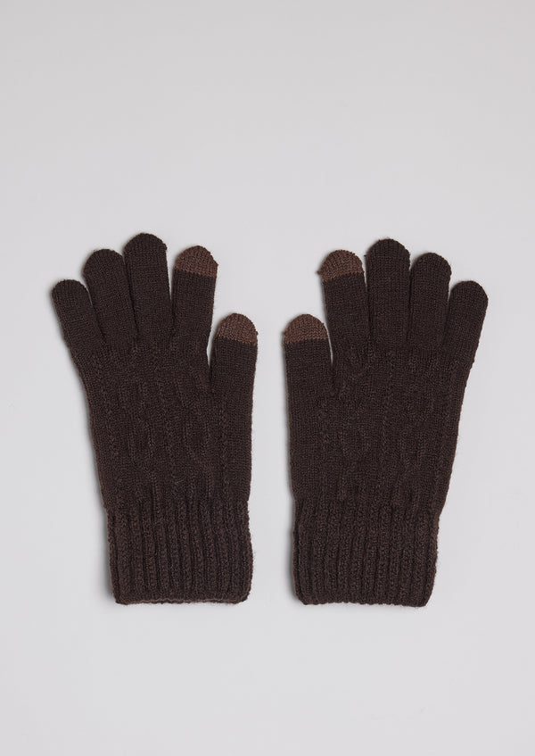 Chocolate brown knit touch screen gloves