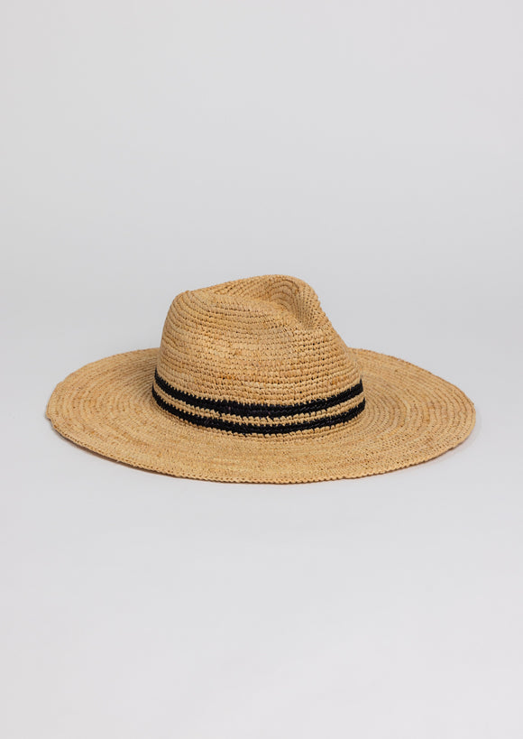Straw sunhat with a double stripe trim detail
