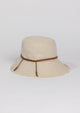 Natural fringed bucket hat with brown trim