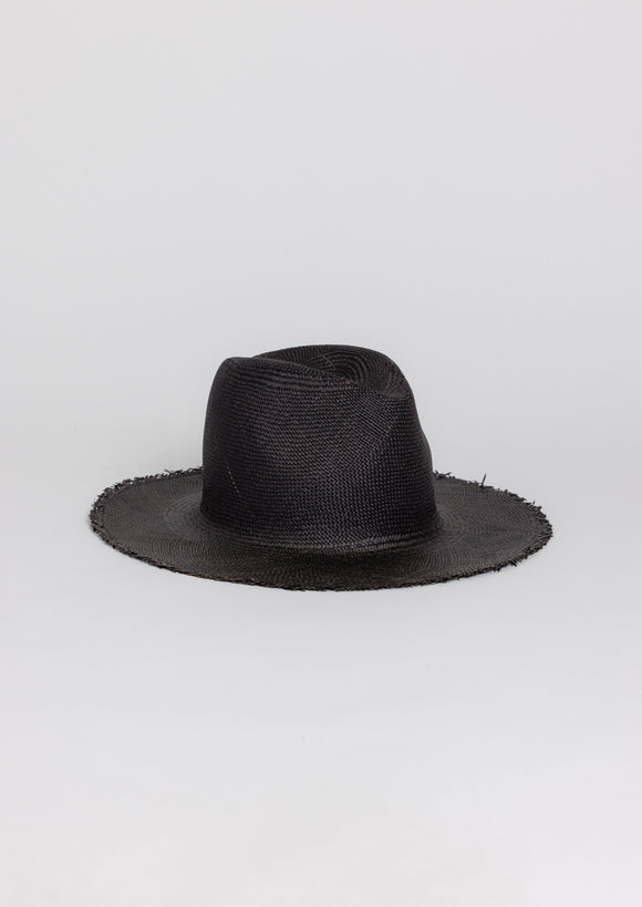 Black brimmed sun hat with fringed brim
