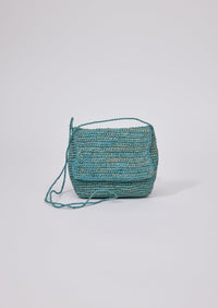 Small marine blue straw crossbody bag