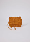 Small tobacco brown straw crossbody bag