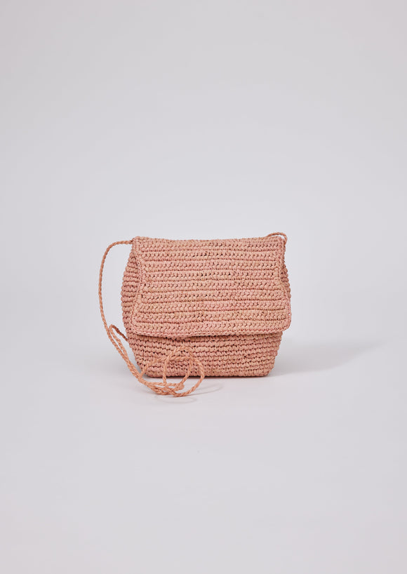Small pink straw crossbody bag