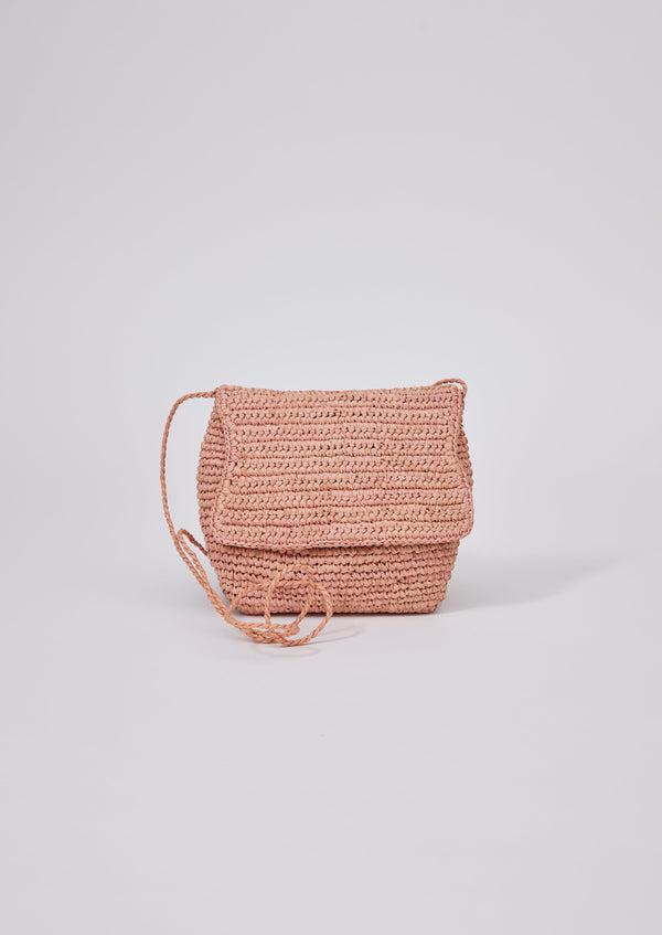 Small pink straw crossbody bag