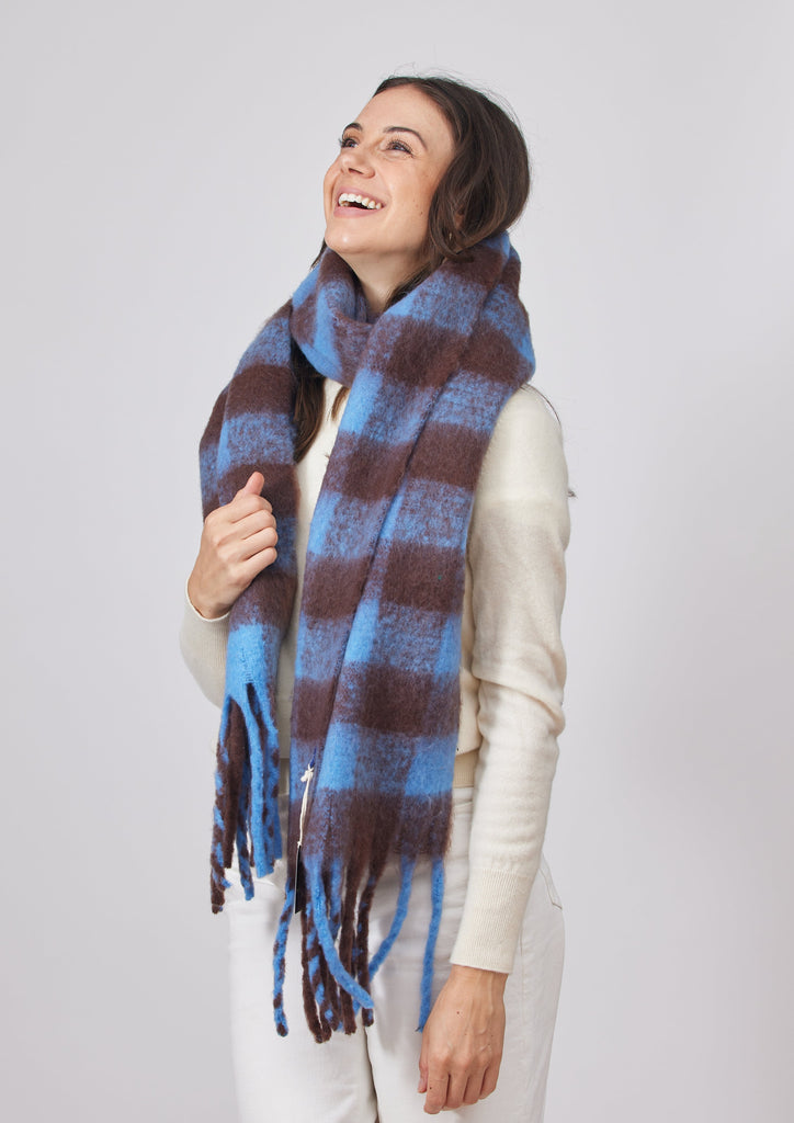 Elle Plaid Scarf- Brown/Blue Combo