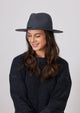 Grey wool felt brimmed hat on model