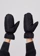 Water resistant black mittens on model