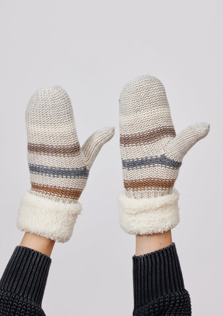 Striped Lined Mitten- Nude