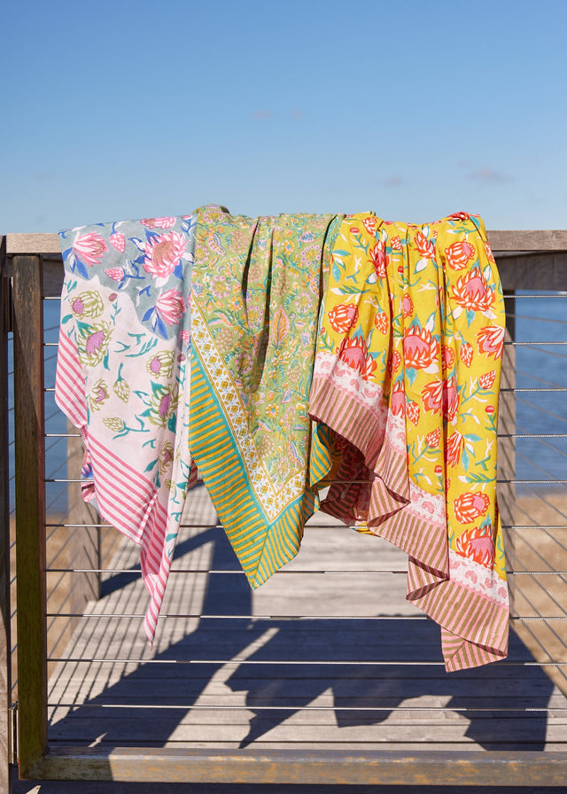 Three cotton printed beach blankets