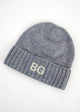 Grey cashmere beanie with embroidered letters