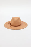 dark tan brimmed sunhat with brown trim