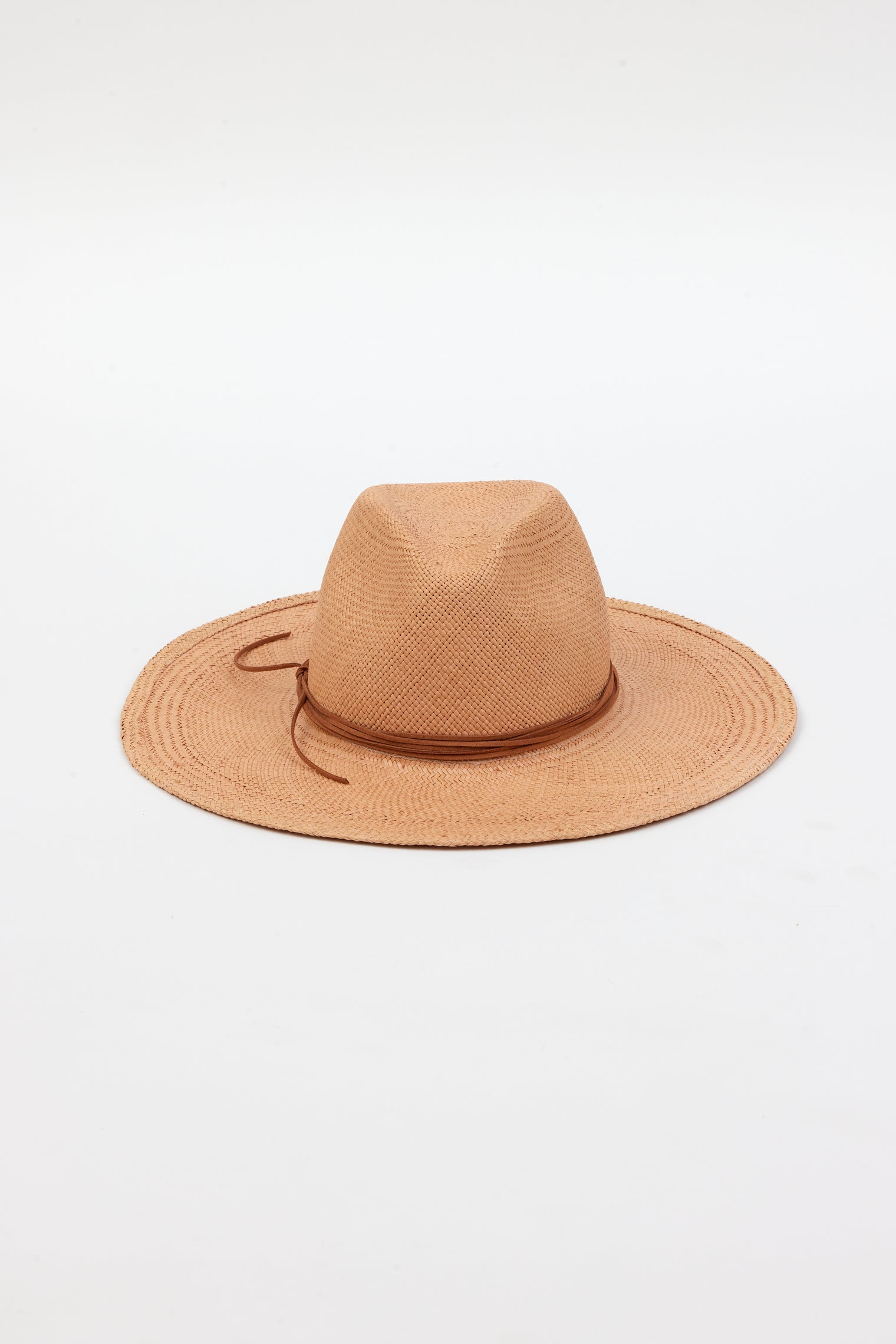 dark tan brimmed sunhat with brown trim