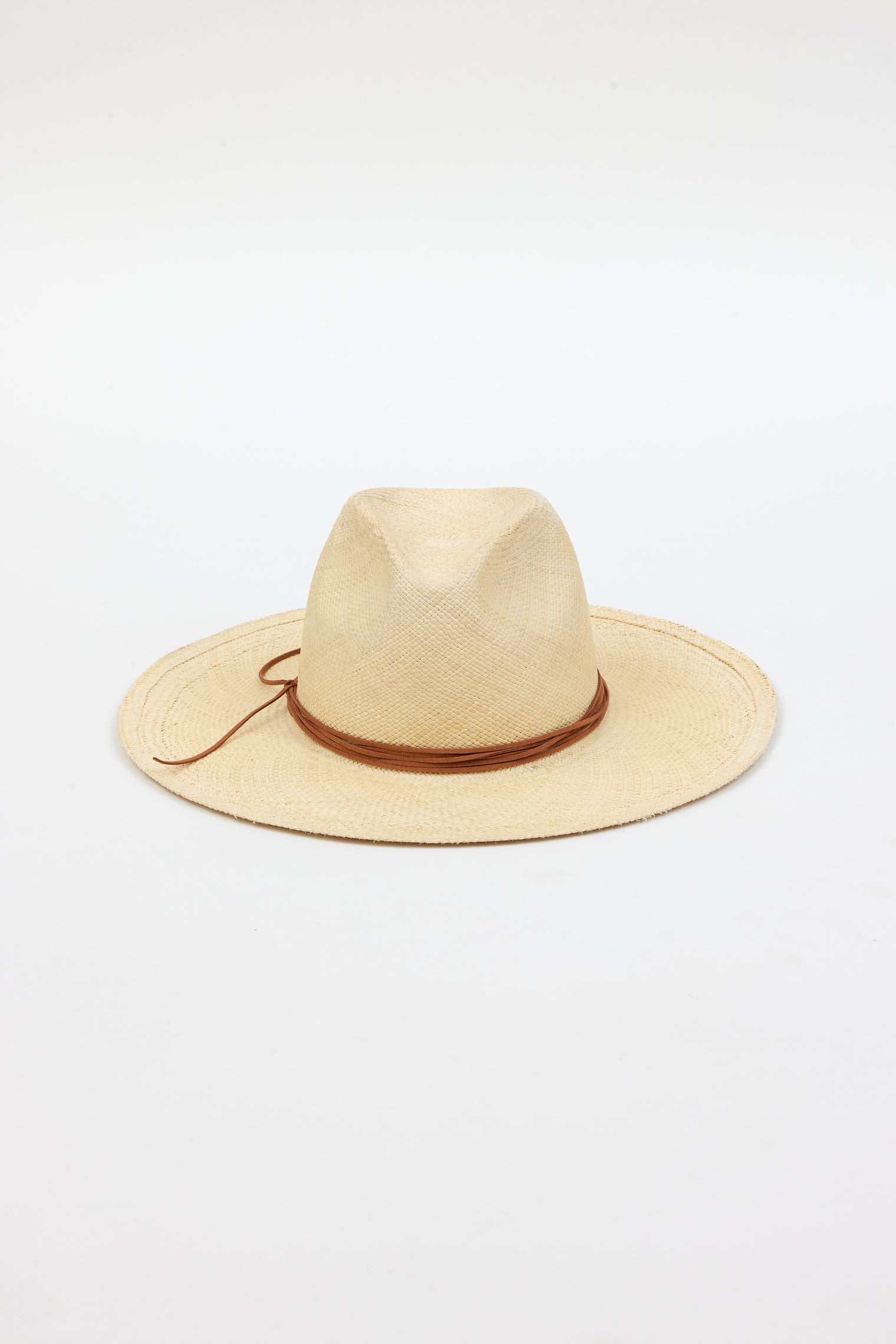 tan brimmed sunhat with brown trim
