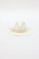 white panama hat with tan dotted stripe trim