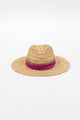 Braided raffia sunhat with pink, yellow and blue trim