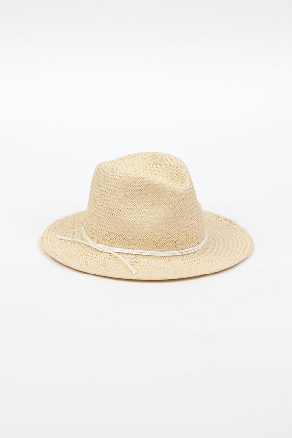 3/4 angle of natural colored straw fedora