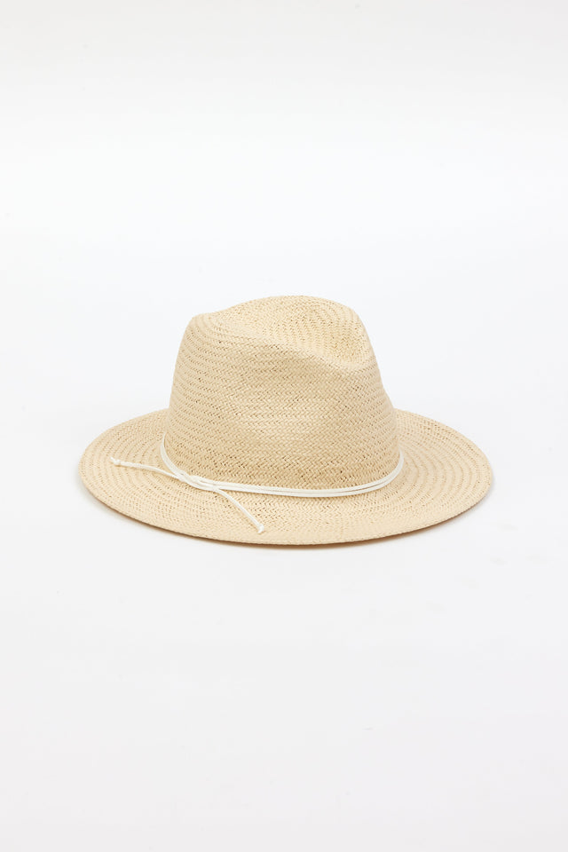 3/4 angle of natural colored straw fedora