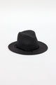 3/4 angle of black straw fedora