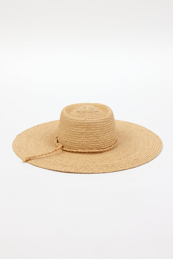 Brimmed straw sun hat with straw trim
