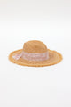 braided raffia sunhat with pale pink floral trim