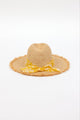 back of braided raffia sunhat with yellow floral trim