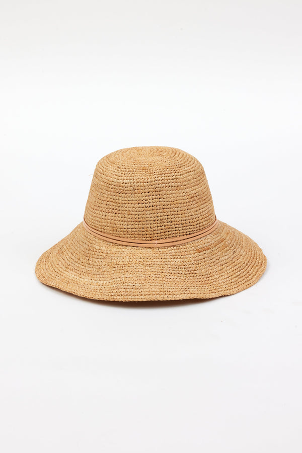 crocheted hat with PU leather trim