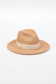 Pecan brown panama straw hat with ivory ribbon trim