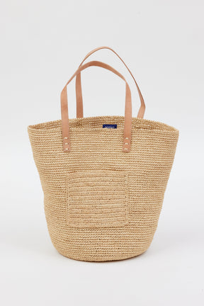 Raffia straw tote with leather handles