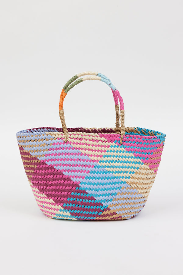 multi colored straw tote