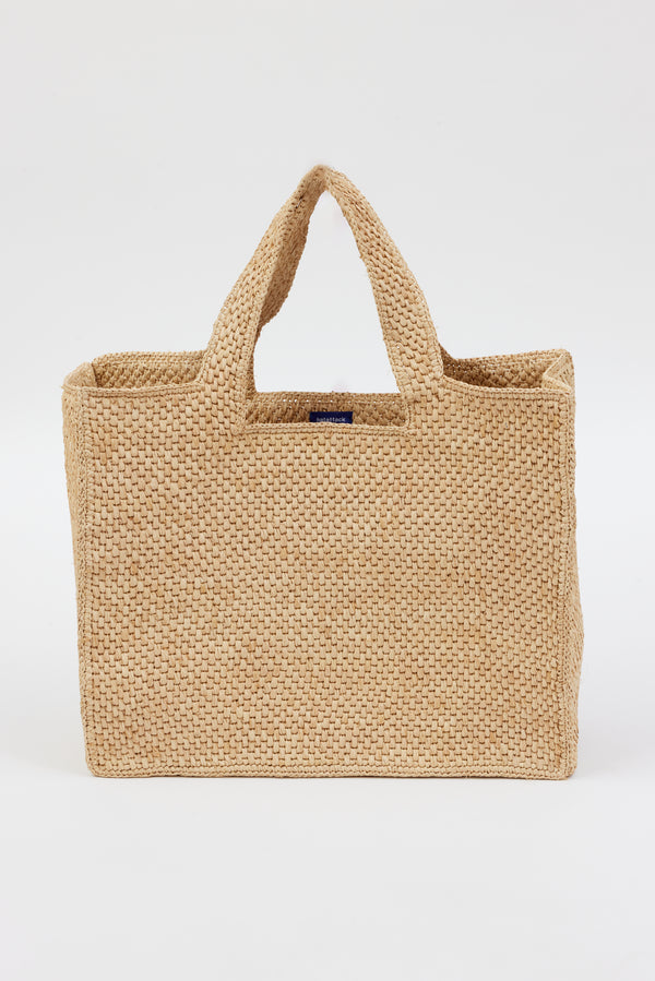 Natural woven structured tote with handles