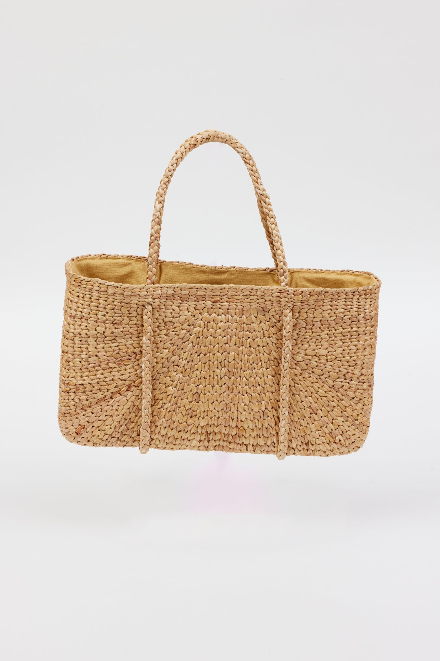 Braided woven straw tote with handles
