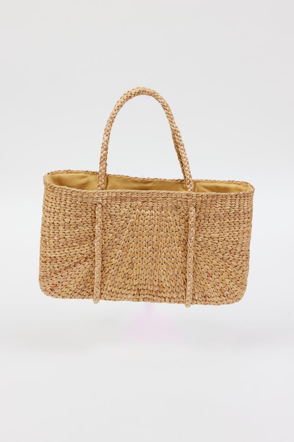 Braided woven straw tote with handles