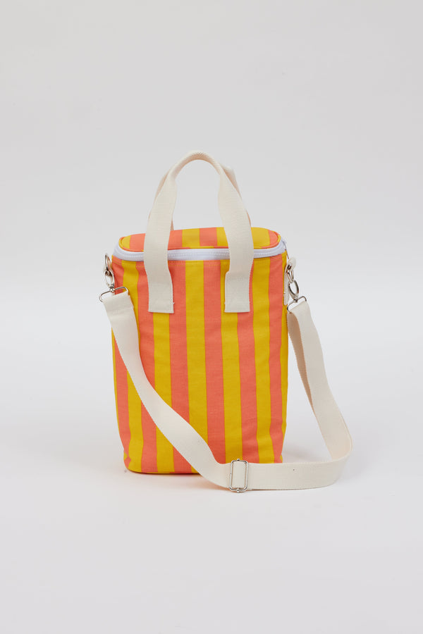 Coral and yellow striped cooler bag