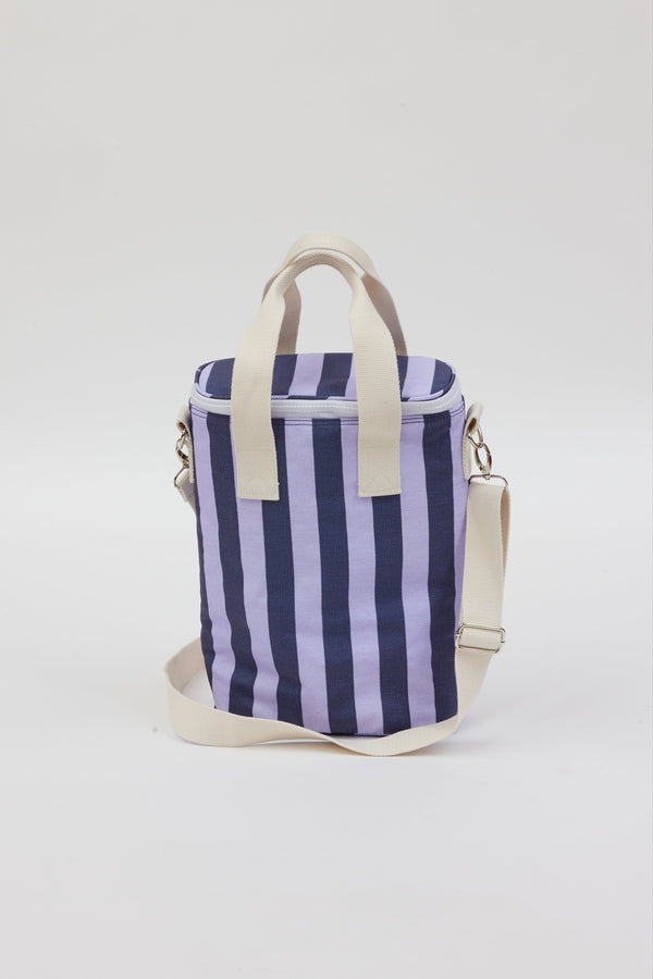 Blue and lavender striped cooler bag