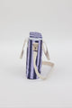 Side view of blue and lavender striped cooler bag