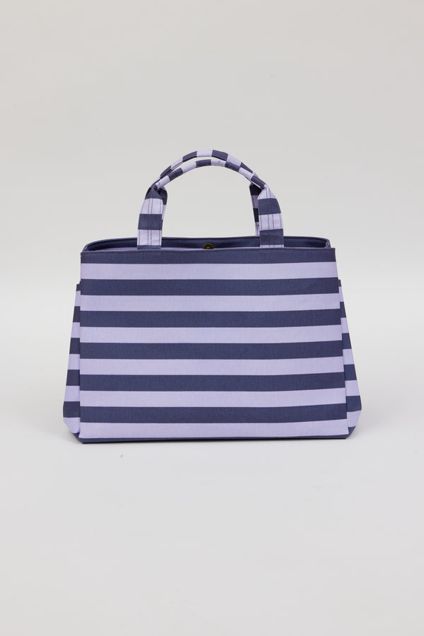 blue and lavender striped bag