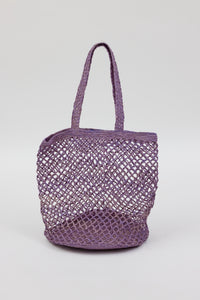 purple straw raffia bag