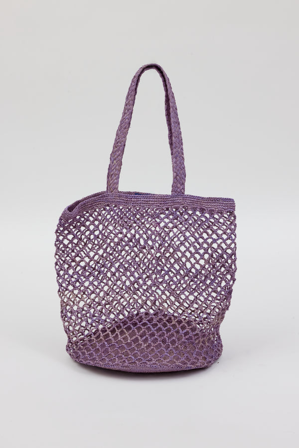 purple straw raffia bag