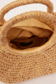 inside of structured small mini bag with drawstring interior