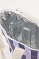 Inside of blue and lavender striped cooler bag