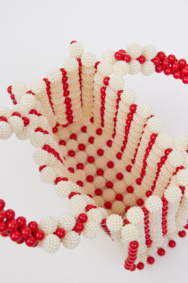 Inside of red beaded bag