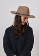 Taupe brown wool felt hat on model