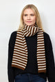 Brown and ivory ribbed striped scarf on model