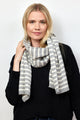 Grey and ivory ribbed striped scarf on model