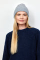 Light grey cashmere rib beanie on model