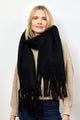 Black solid scarf with fringe on model