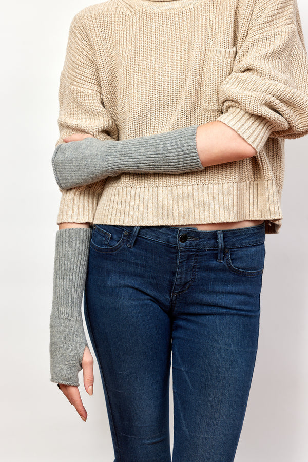 grey armwarmers on model